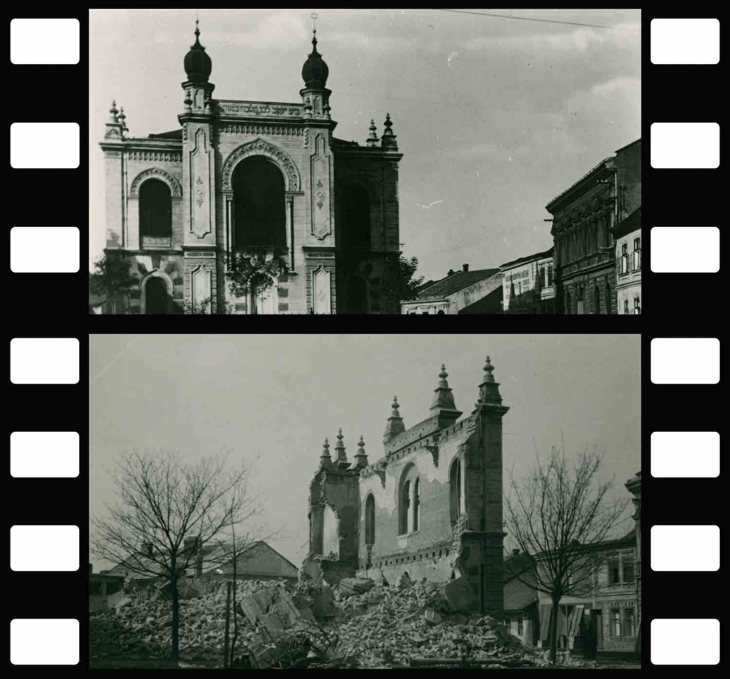 Archival photos of the Holesov New Synagogue and its destruction. From the Holesov Museum.