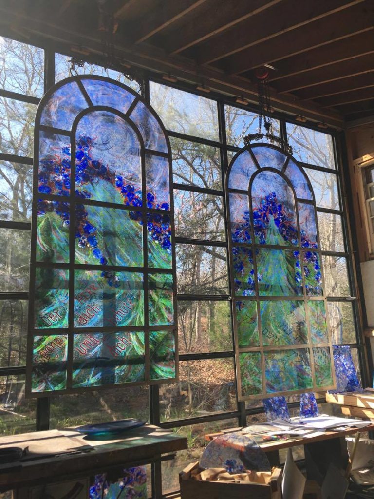 Two of the windows, in Zeitz's studio. Photo courtesy Barney Zeitz