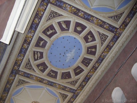 Zodiac on the ceiling of the disused synagogue in Siret, Romania (2006)