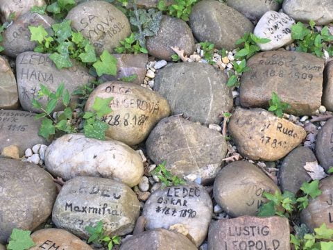 Names on stones at the memorial in Plzen, Czech Republic