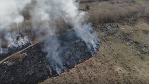 Screengrab of the fire at the Berdychiv Jewish cemetery