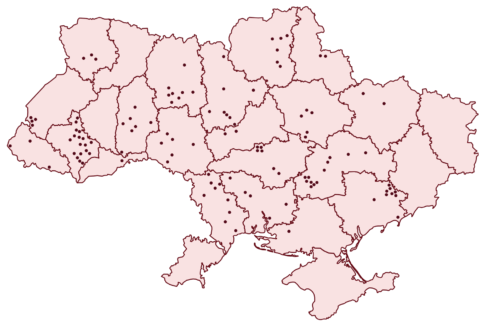 Map of Ukraine showing locations of the project's Jewish cemetery markers