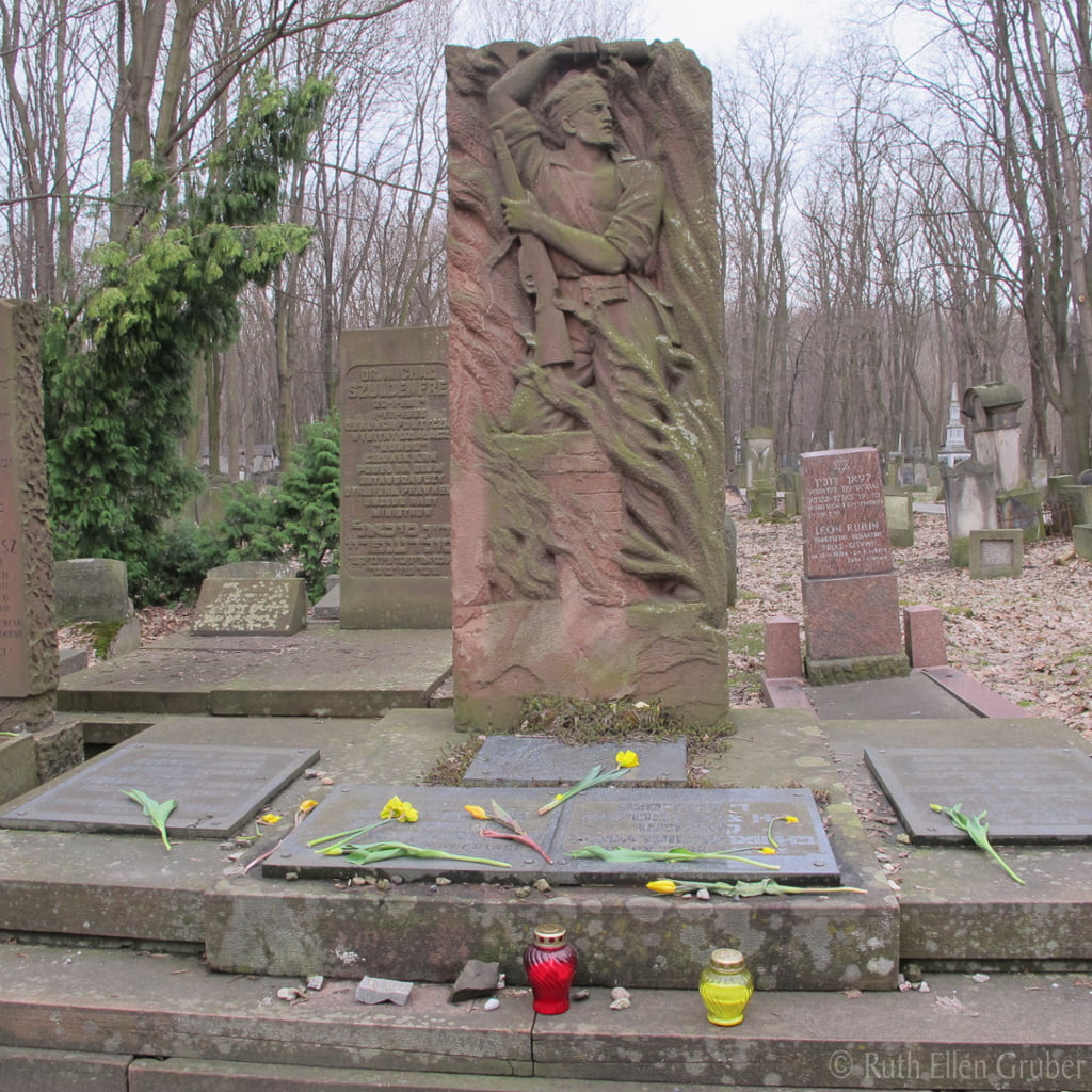 The monument to ghetto fighters, dedicated in 1947 in the Okopowa st Jewish cemetery in Warsaw.