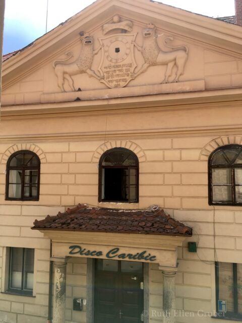 The Volyne synagogue with its disco sign