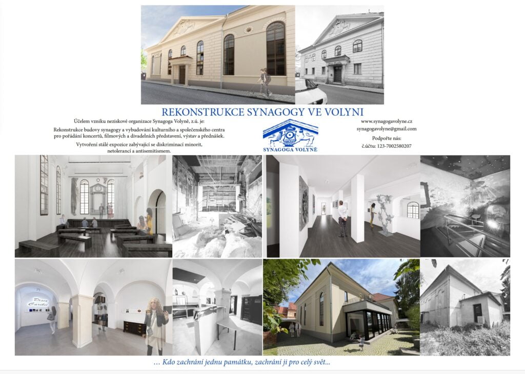 Poster showing plans for the Volyne synagogue restoration