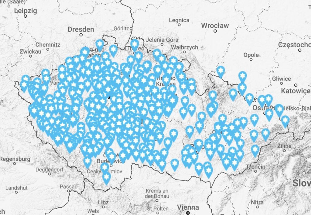 Screenshot of interactive Czech map
