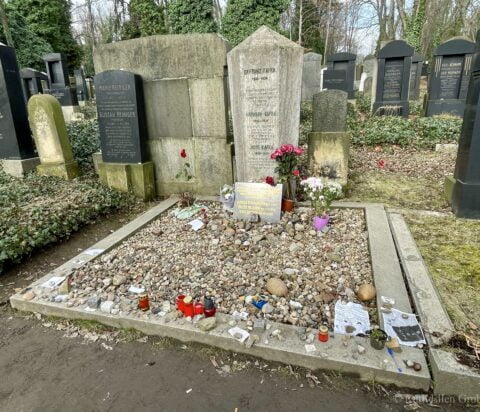 Franz Kafka's grave in the New Jewish Cemetery, Prague