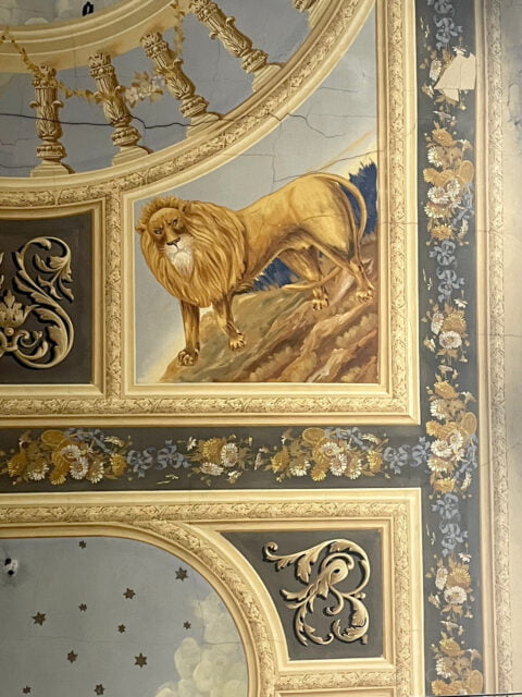 Lion on the ceiling of the synagogue in Siret, Romania