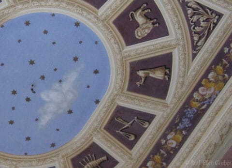 Zodiac on the ceiling of the disused synagogue in Siret, Romania (2006)