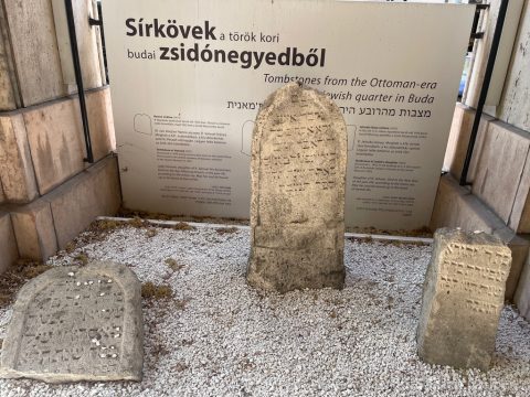 The exhibition of Ottoman-era gravestones from Buda in the porch of the Dohany st synagogue in Budapest
