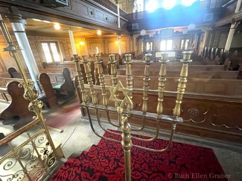 Hanukkah menorah in the Josefin synagogue, Timisoara, Romania